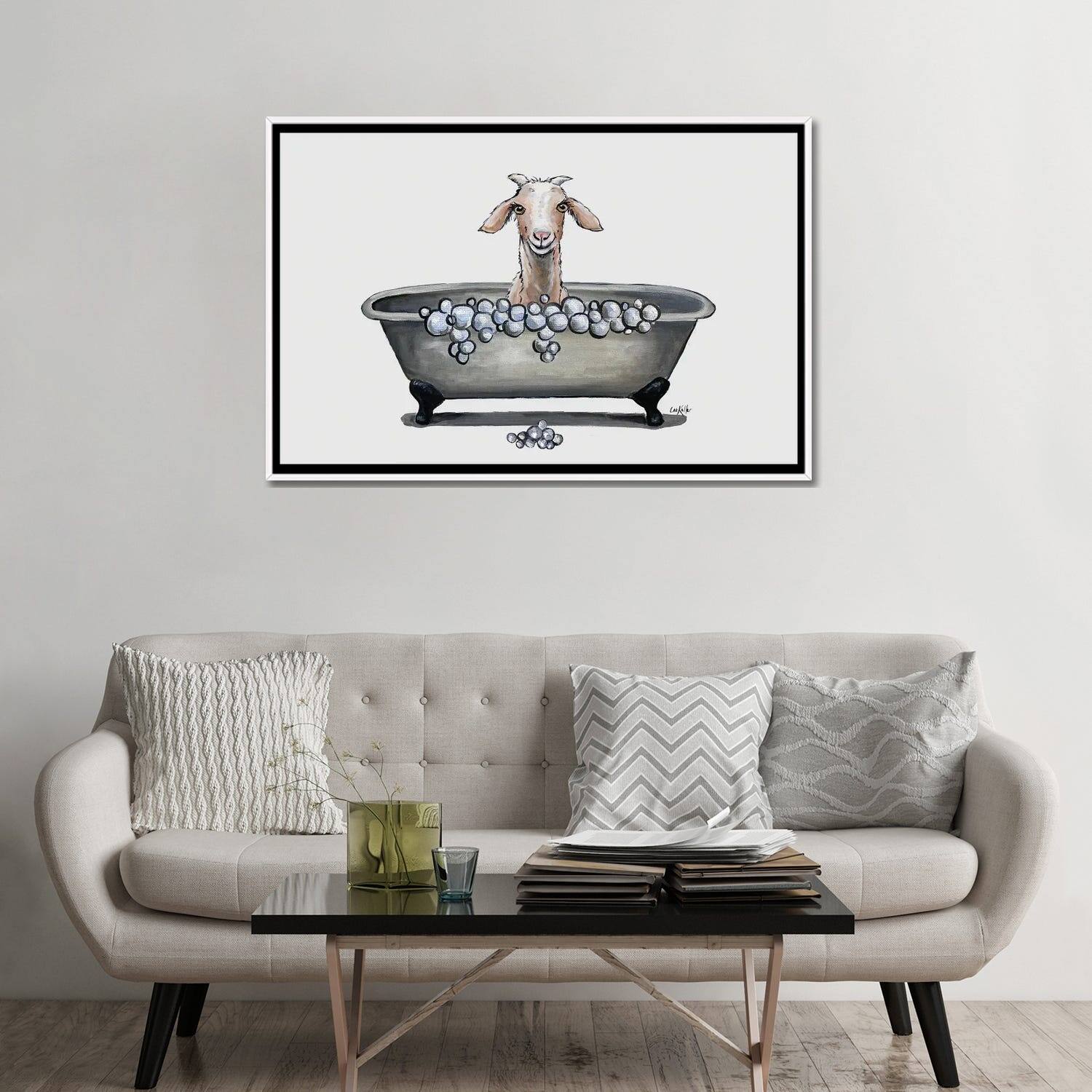 iCanvas "Goat In Bathtub, 'Shyla' The Goat Bathroom Art" by Hippie